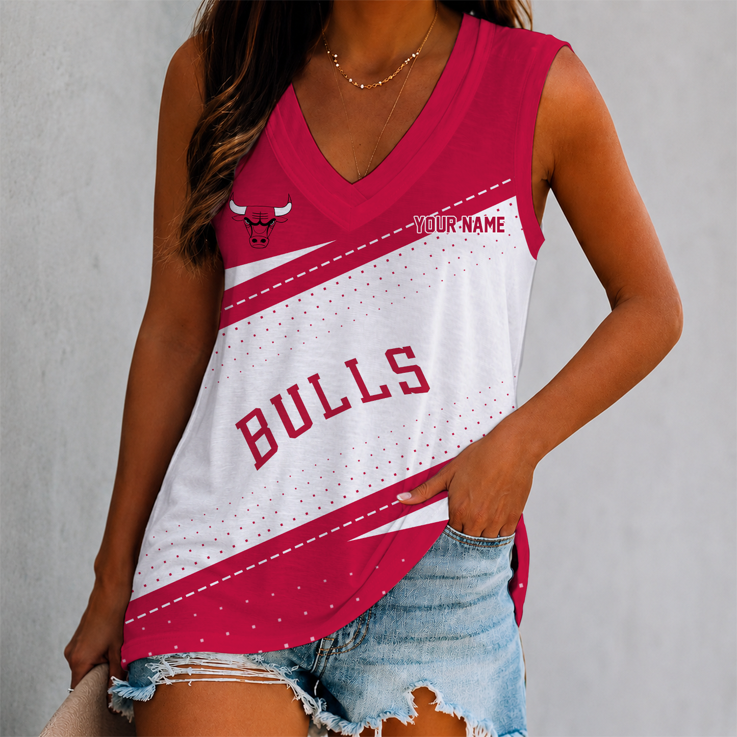 VIRAL EDITION - NEW CUSTOMIZED NBA19 CBU CHICAGO BULLS WOMEN'S V-NECK TANK TOP