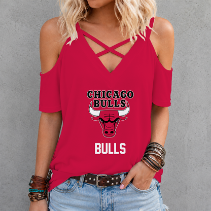 LIMITED EDITION - NEW CUSTOMIZED NBA19 CBU CHICAGO BULLS CRISS CROSS V-NECK TOP