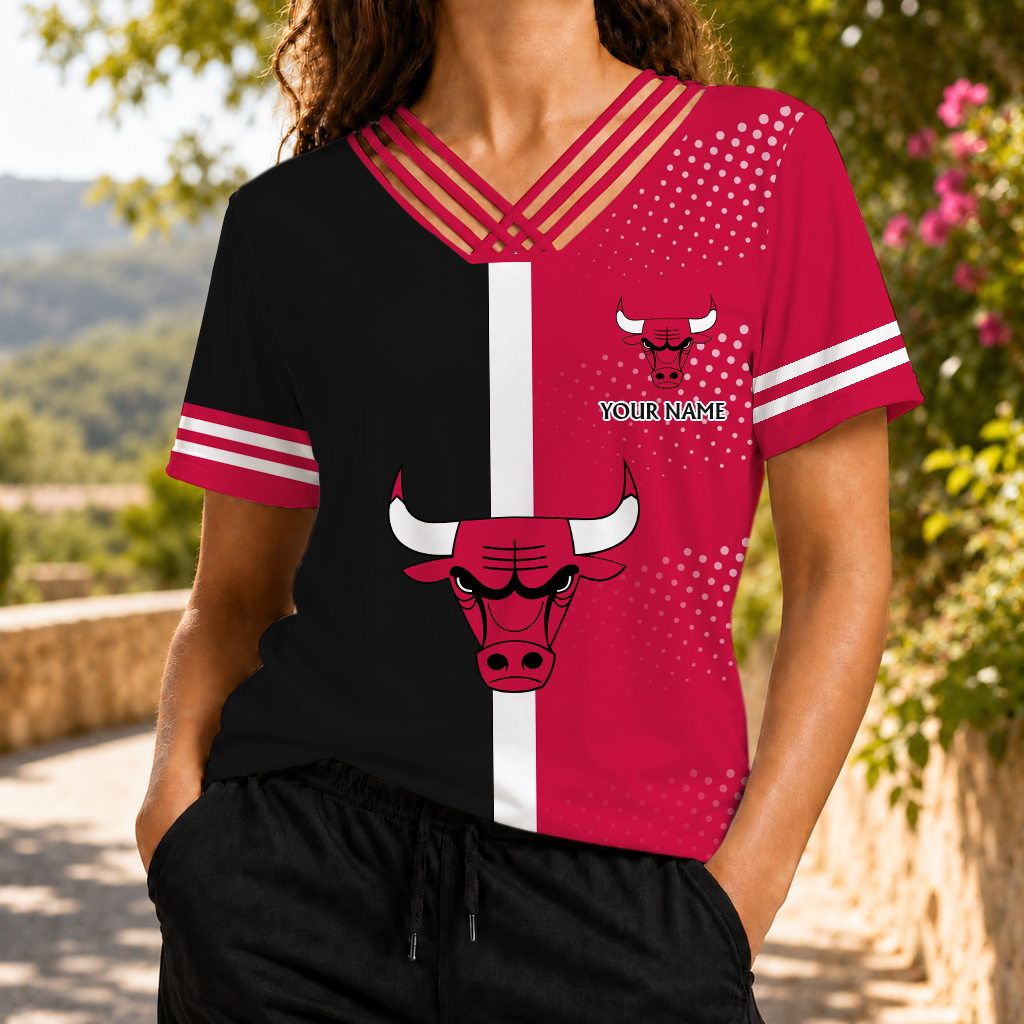 LIMITED EDITON - NEW CUSTOMIZED NBA19 CBU CHICAGO BULLS V-NECK SHIRT