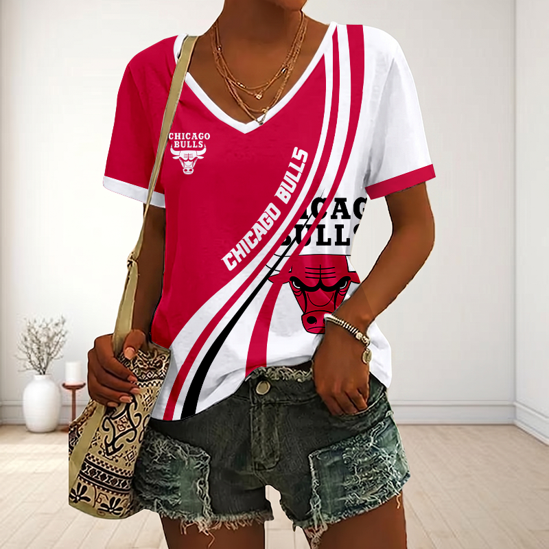 LIMITED EDITION - NEW CUSTOMIZED NBA19 CBU CHICAGO BULLS V-NECK FEMALE SHIRT