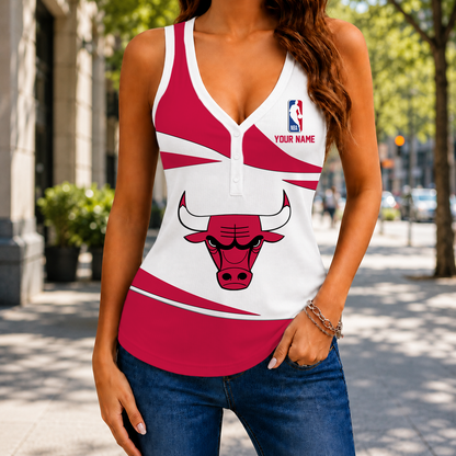 VIRAL EDITION - NEW CUSTOMIZED NBA19 CBU CHICAGO BULLS WOMEN'S V-NECK TANK TOP