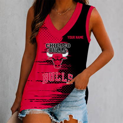 FINAL SALE - NEW CUSTOMIZED NBA19 CBU CHICAGO BULLS WOMEN'S V-NECK TANK TOP