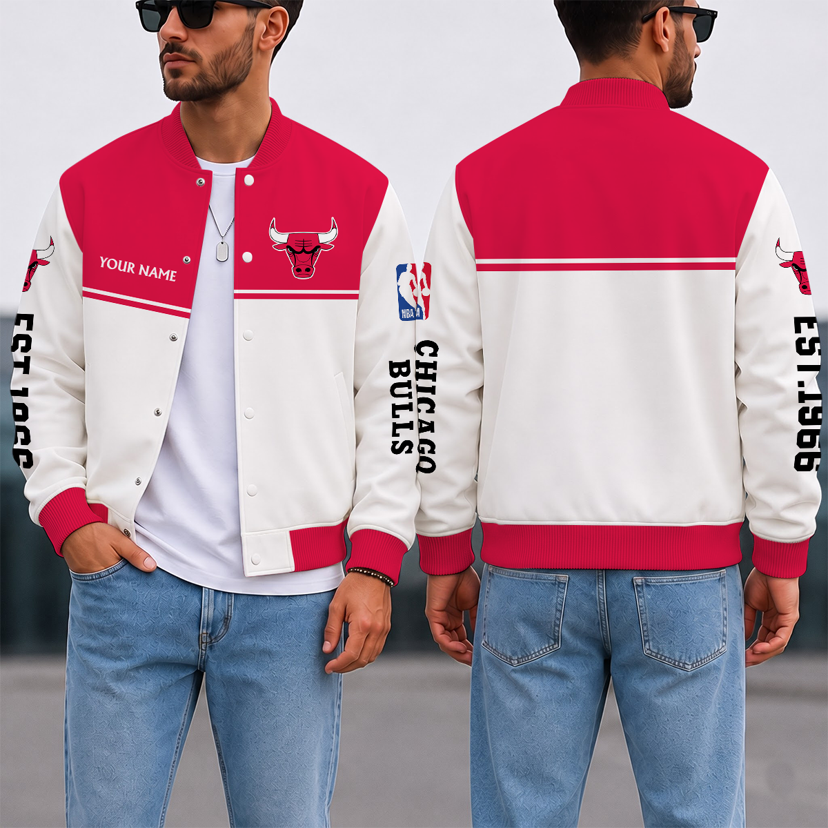LIMITED EDITION - NEW CUSTOMIZED NBA19 CBU CHICAGO BULLS BASEBALL JACKET, SATIN VARSITY JACKET