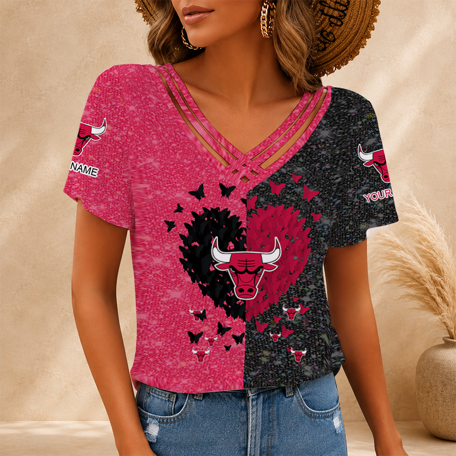LIMITED EDITION - NEW CUSTOMIZED NBA19 CBU CHICAGO BULLS V-NECK SHIRT