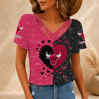 LIMITED EDITION - NEW CUSTOMIZED NBA19 CBU CHICAGO BULLS V-NECK SHIRT