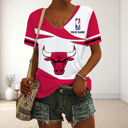 LIMITED EDITION - NEW CUSTOMIZED NBA19 CBU CHICAGO BULLS V-NECK FEMALE SHIRT