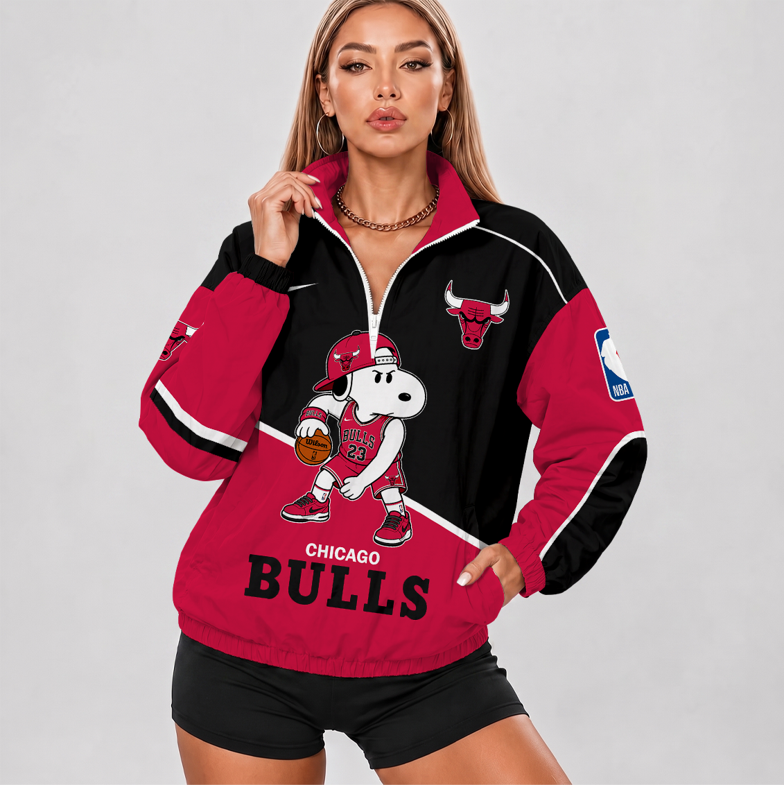[HOT DEAL] NEW CUSTOMIZED NBA19 CBU CHICAGO BULLS V-NECK ZIPPER SWEATSHIRT JACKET