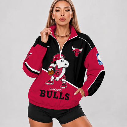 [HOT DEAL] NEW CUSTOMIZED NBA19 CBU CHICAGO BULLS V-NECK ZIPPER SWEATSHIRT JACKET