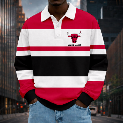 LIMITED EDITION - NEW CUSTOMIZED NBA19 CBU CH BULLS MEN LONG SLEEVE POLO
