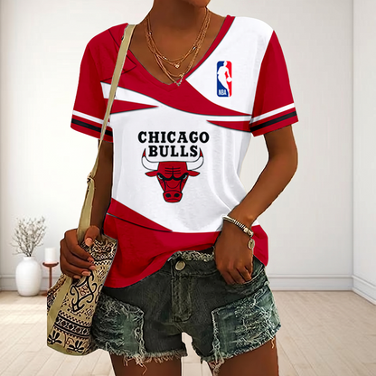 LIMITED EDITION - NEW CUSTOMIZED NBA19 CBU CHICAGO BULLS V-NECK FEMALE SHIRT