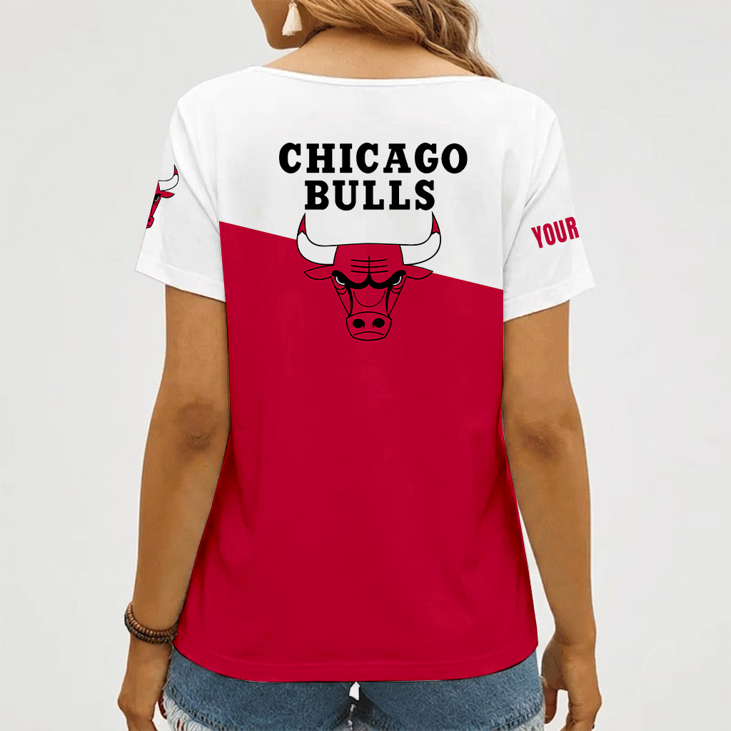 [HOT DEAL] NEW CUSTOMIZED NBA19 CBU CHICAGO BULLS V-NECK FEMALE SHIRT