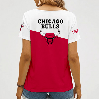 [HOT DEAL] NEW CUSTOMIZED NBA19 CBU CHICAGO BULLS V-NECK FEMALE SHIRT