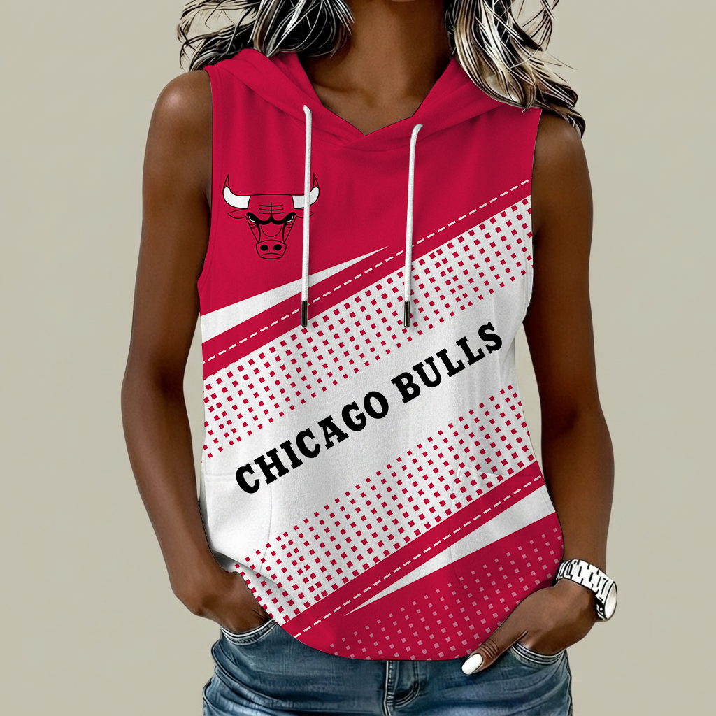 [HOT DEAL] NEW CUSTOMIZED NBA19 CBU CHICAGO BULLS  WOMEN'S SLEEVELESS HOODED POCKET TANK TOP