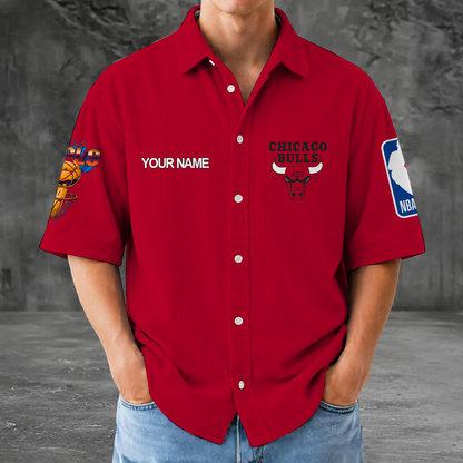 [HOT DEAL] NEW CUSTOMIZED NBA19 CBU CHICAGO BULLS SEERSUCKER BUTTON SHIRT