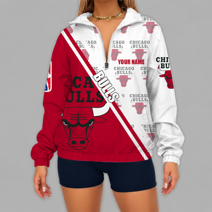 [HOT DEAL] NEW CUSTOMIZED NBA19 CBU CHICAGO BULLS V-NECK ZIPPER SWEATSHIRT JACKET