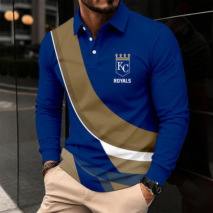 [FLASH SALE] NEW CUSTOMIZED MLB19 KCR KANSAS CITY ROYALS MEN'S LONG SLEEVE POLO