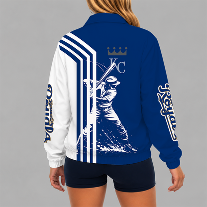 [FLASH SALE] NEW CUSTOMIZED MLB19 KCR KANSAS CITY ROYALS V-NECK ZIPPER SWEATSHIRT JACKET