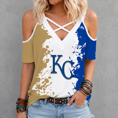 [FLASH SALE] NEW CUSTOMIZED MLB19 KCR KANSAS CITY ROYALS CRISS CROSS V-NECK TOP