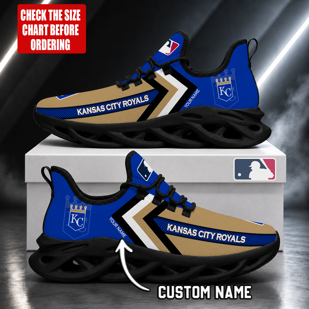 LIMITED EDITION - NEW CUSTOMIZED MLB19 KCR KANSAS CITY ROYALS MAX SOUL SHOES