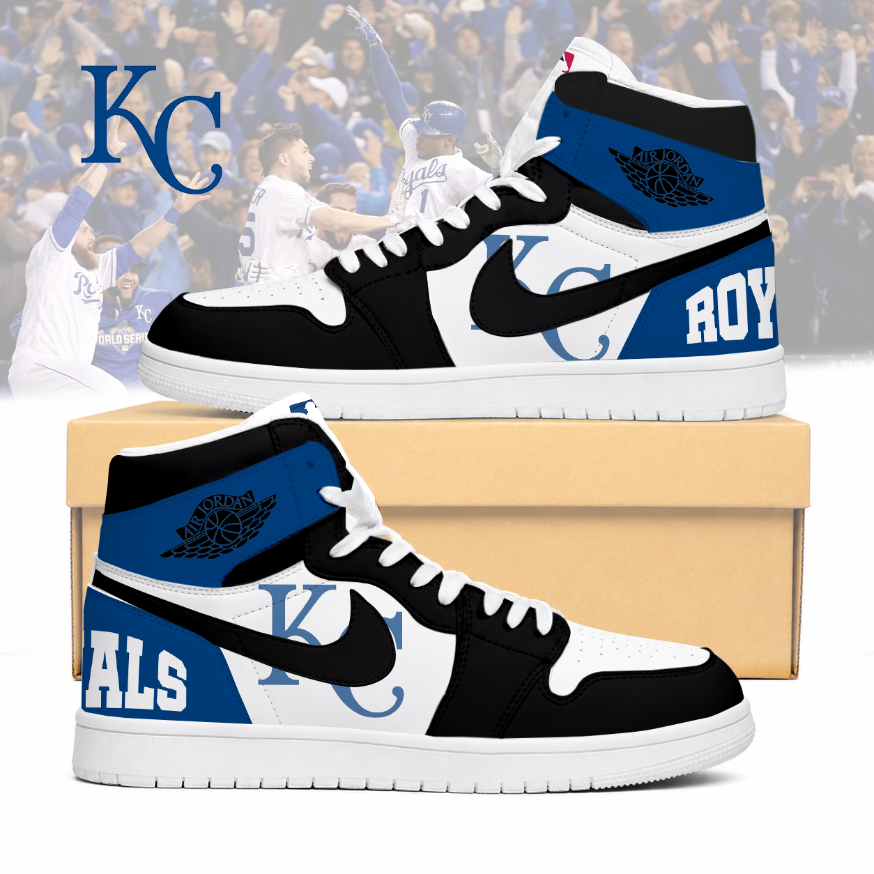 LIMITED EDITION - NEW CUSTOMIZED MLB19 KCR KANSAS CITY ROYALS AIR JORDAN SNEAKERS