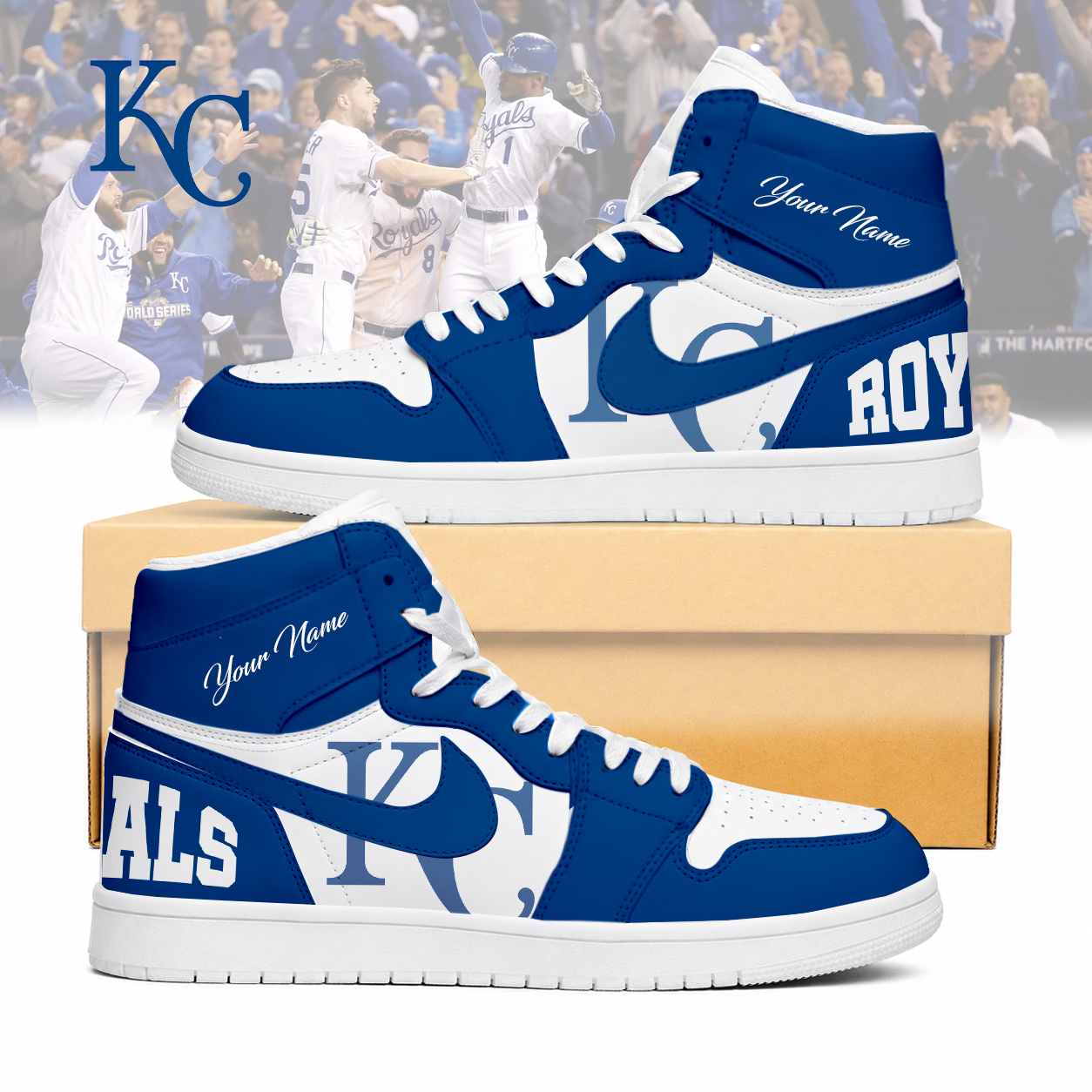 LIMITED EDITION - NEW CUSTOMIZED MLB19 KCR KANSAS CITY ROYALS AIR JORDAN SNEAKERS
