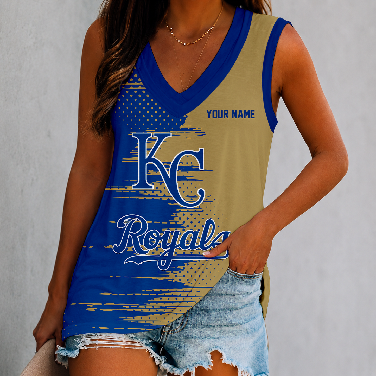 LIMITED EDITION - NEW CUSTOMIZED MLB19 KCR KANSAS CITY ROYALS WOMEN'S V-NECK TANK TOP