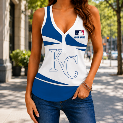 LIMITED EDITION - NEW CUSTOMIZED MLB19 KCR KANSAS CITY ROYALS WOMEN'S V-NECK TANK TOP