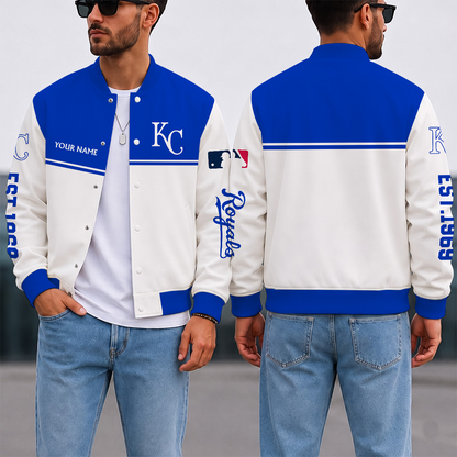 SPECIAL EDITION - NEW CUSTOMIZED MLB19 KCR KANSAS CITY ROYALS SATIN VARSITY & BASEBALL JACKET