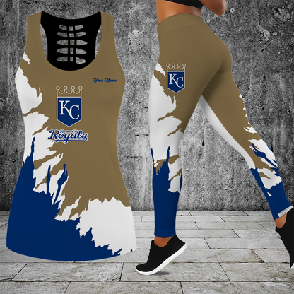 [FLASH SALE] NEW CUSTOMIZED MLB19 KCR KANSAS CITY ROYALS HOLLOW TANK TOP & LEGGINGS SET