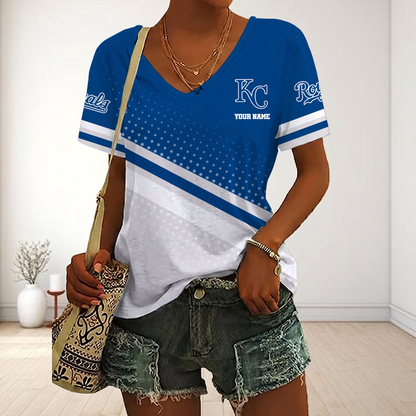 LIMITED EDITION - NEW CUSTOMIZED MLB19 KCR KANSAS CITY ROYALS V-NECK FEMALE SHIRT