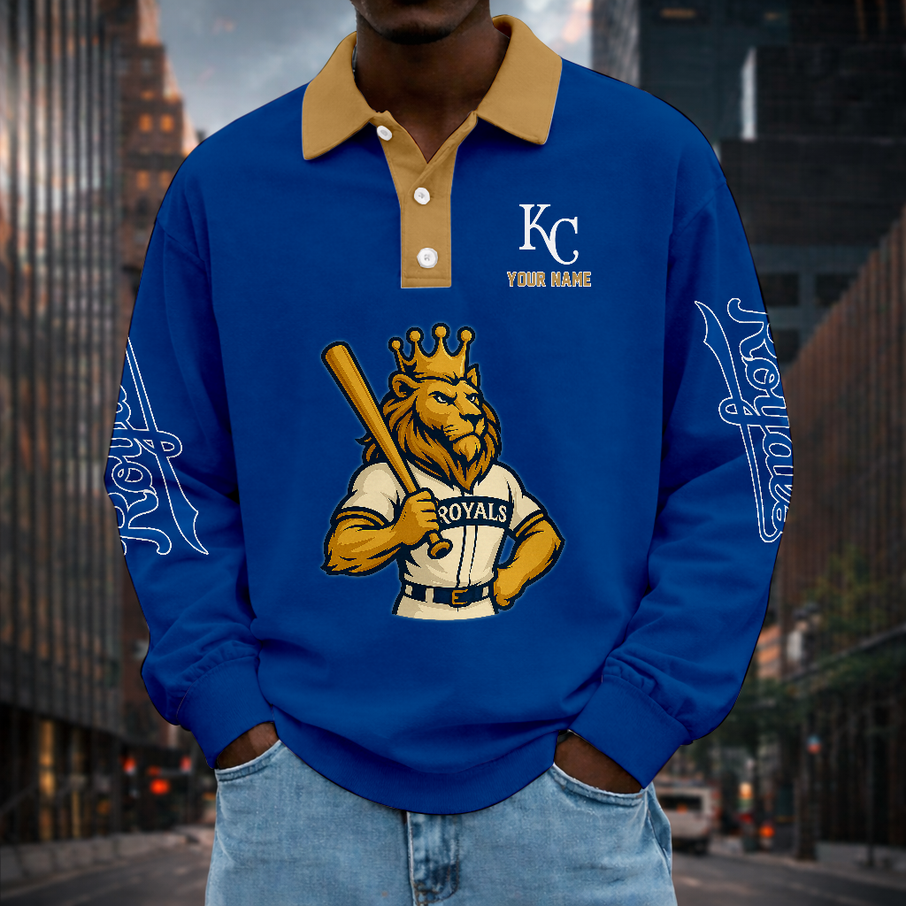 LIMITED EDITION - NEW CUSTOMIZED MLB19 KCR KANSAS CITY ROYALS MEN LONG SLEEVE POLO
