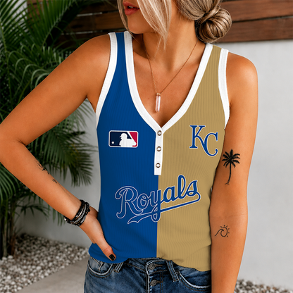 [FLASH SALE] NEW CUSTOMIZED MLB19 KCR KANSAS CITY ROYALS WOMEN'S V-NECK TANK TOP