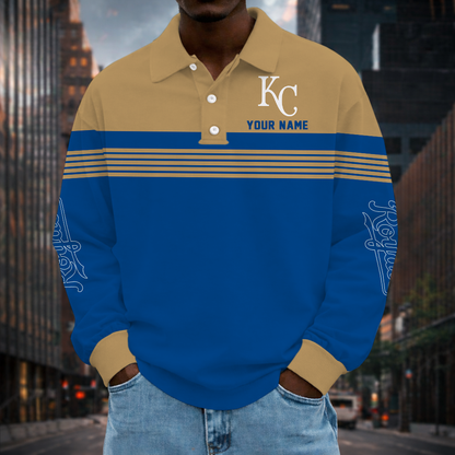 SPECIAL EDITION - NEW CUSTOMIZED MLB19 KCR KANSAS CITY ROYALS MEN'S LONG SLEEVE POLO