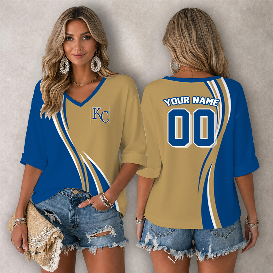 LIMITED EDITION - NEW CUSTOMIZED MLB19 KCR KANSAS CITY ROYALS WOMEN'S HEART V-NECK LONG SLEEVE SHIRT