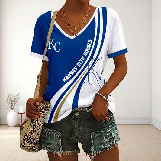 LIMITED EDITION - NEW CUSTOMIZED MLB19 KCR KANSAS CITY ROYALS V-NECK FEMALE SHIRT