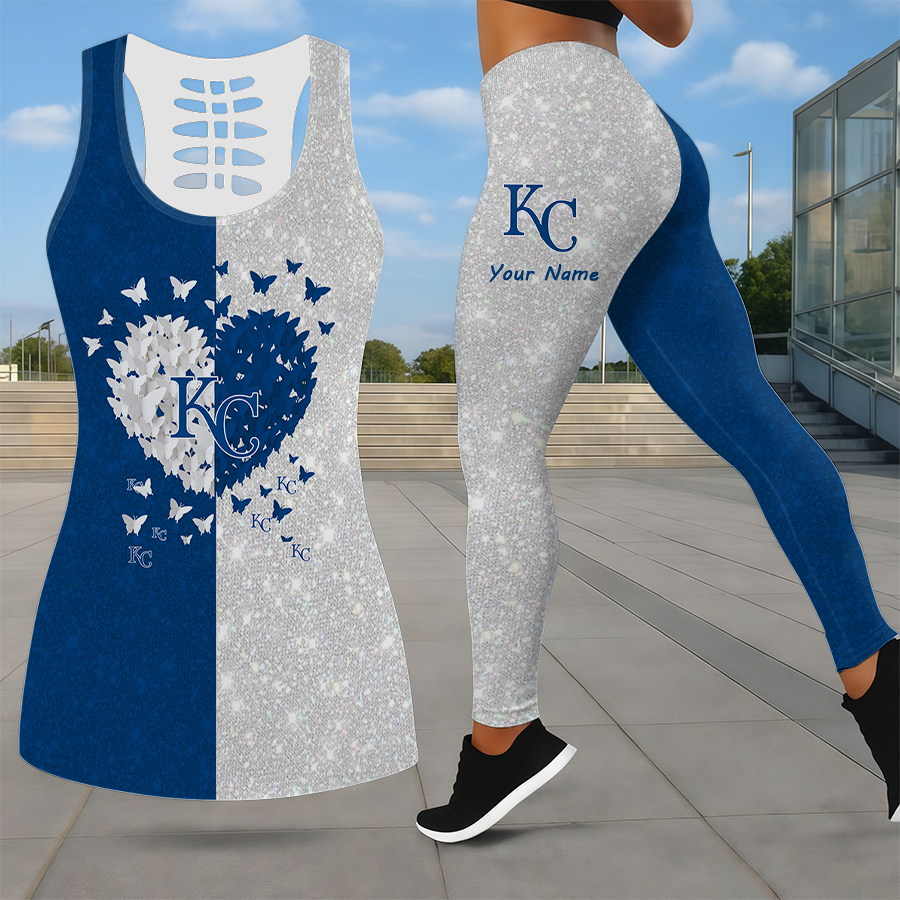 LIMITED EDITION - NEW CUSTOMIZED MLB19 KCR KANSAS CITY ROYALS LEGGINGS & HOLLOW TANK TOP SET