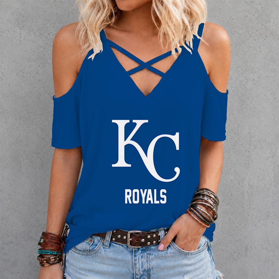 LIMITED EDITION - NEW CUSTOMIZED MLB19 KCR KANSAS CITY ROYALS CRISS CROSS V-NECK TOP