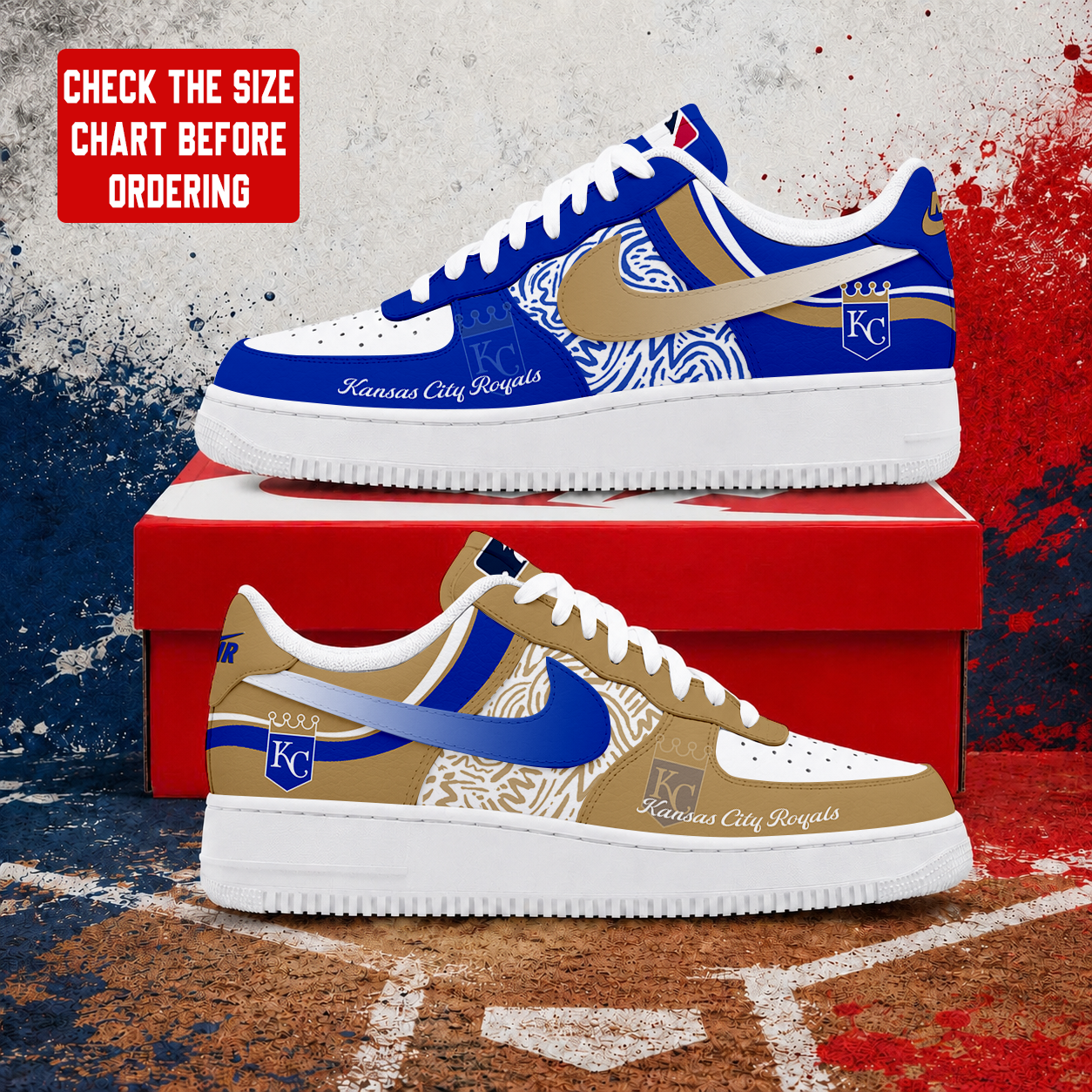 LIMITED EDITION - NEW CUSTOMIZED MLB19 KCR KANSAS CITY ROYALS AF1 SHOES