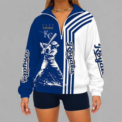[FLASH SALE] NEW CUSTOMIZED MLB19 KCR KANSAS CITY ROYALS V-NECK ZIPPER SWEATSHIRT JACKET