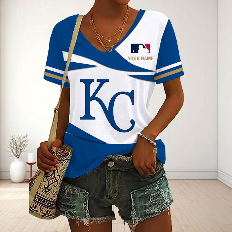 LIMITED EDITION - NEW CUSTOMIZED MLB19 KCR KANSAS CITY ROYALS V-NECK FEMALE SHIRT