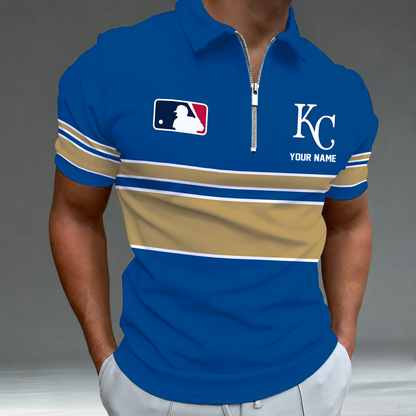 [FLASH SALE] NEW CUSTOMIZED MLB19 KCR KANSAS CITY ROYALS ZIP POLO SHIRT