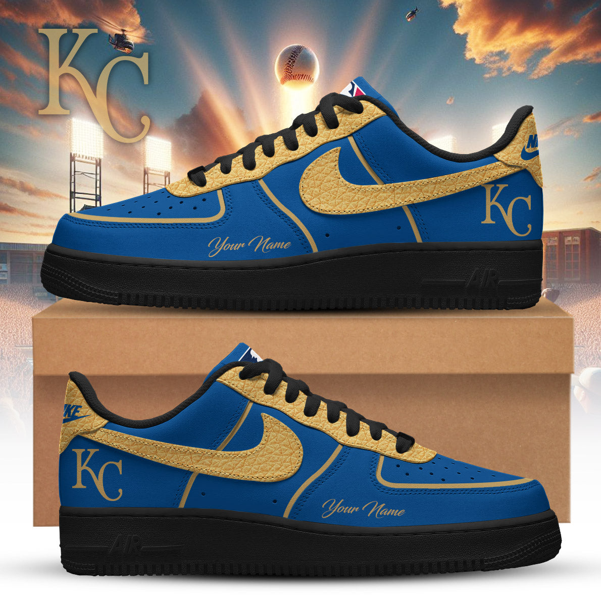 LIMITED EDITION - NEW CUSTOMIZED MLB19 KCR KANSAS CITY ROYALS AF1 SNEAKERS