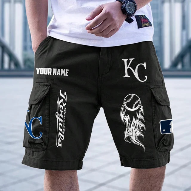 [FLASH SALE] NEW CUSTOMIZED MLB19 KCR KANSAS CITY ROYALS MEN'S CARGO SHORTS
