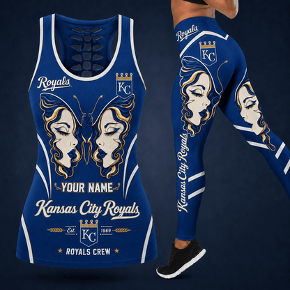 [FLASH SALE] NEW CUSTOMIZED MLB19 KCR KANSAS CITY ROYALS HOLLOW TANK TOP & LEGGINGS SET