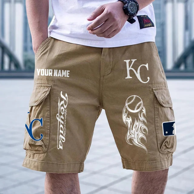 [FLASH SALE] NEW CUSTOMIZED MLB19 KCR KANSAS CITY ROYALS MEN'S CARGO SHORTS