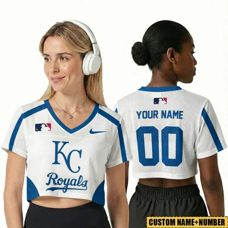 [FLASH SALE] NEW CUSTOMIZED MLB19 KCR KANSAS CITY ROYALS V-NECK JERSEY CROP TOP