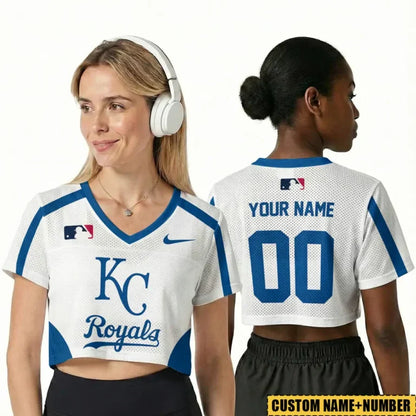 [FLASH SALE] NEW CUSTOMIZED MLB19 KCR KANSAS CITY ROYALS V-NECK JERSEY CROP TOP
