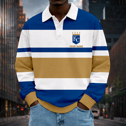 LIMITED EDITION - NEW CUSTOMIZED MLB19 KCR KANSAS CITY ROYALS MEN LONG SLEEVE POLO