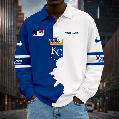 LIMITED EDITION - NEW CUSTOMIZED MLB19 KCR KANSAS CITY ROYALS MEN LONG SLEEVE POLO