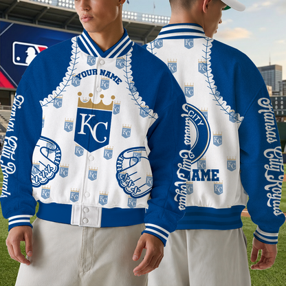 LIMITED EDITION - NEW CUSTOMIZED MLB19 KCR KANSAS CITY ROYALS SATIN VARSITY & BASEBALL JACKET